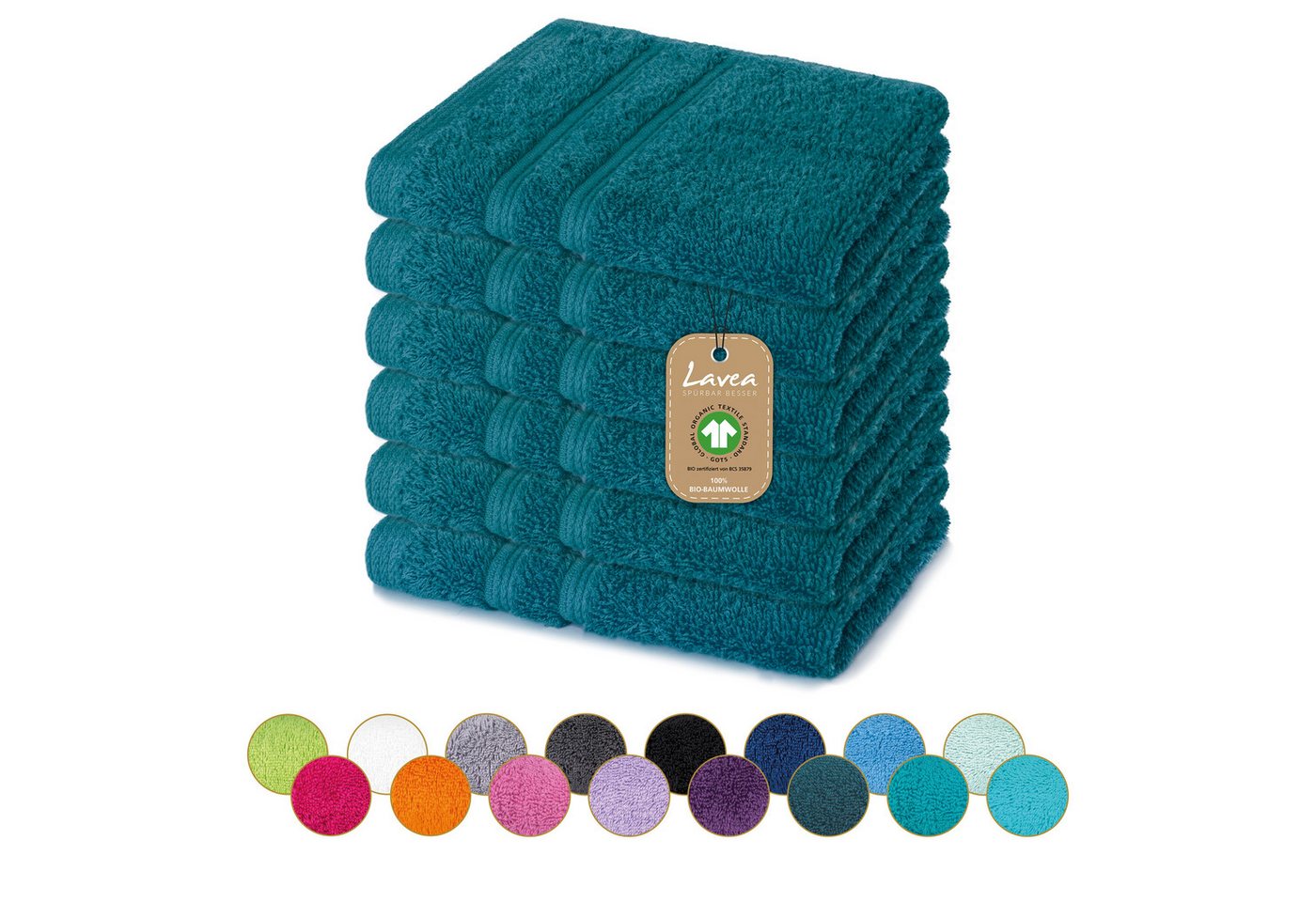 Lavea Seiftuch Bali Seiflappen 30x30 cm, Weiches Bio-Baumwollfrottee (Set, 6-St), pflegeleicht, GOTS-zertifiziert, extra saugstark mit 500g/m² von Lavea