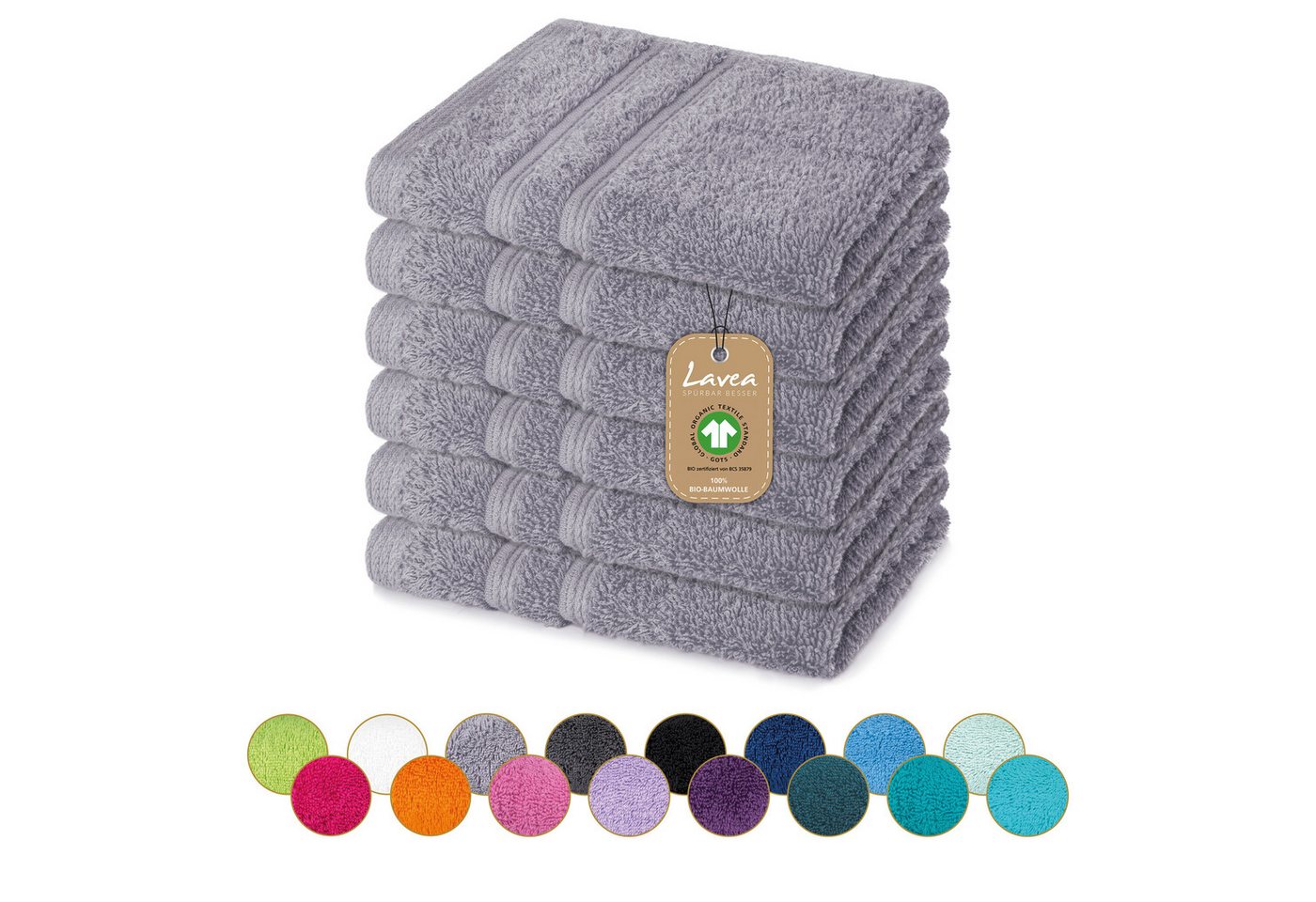 Lavea Seiftuch Bali Seiflappen 30x30 cm, Weiches Bio-Baumwollfrottee (Set, 6-St), pflegeleicht, GOTS-zertifiziert, extra saugstark mit 500g/m² von Lavea