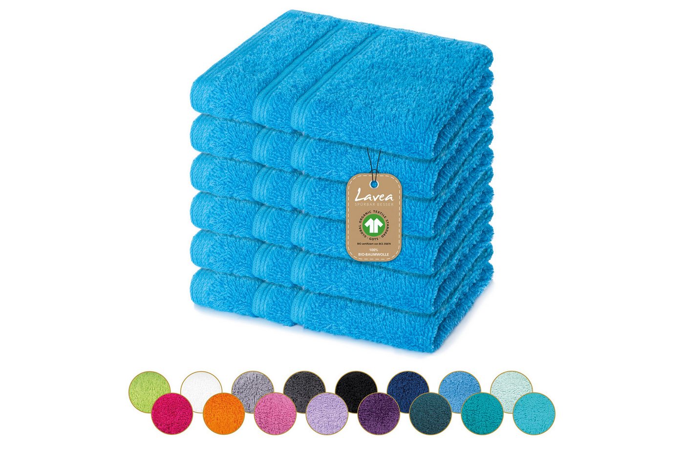 Lavea Seiftuch Bali Seiflappen 30x30 cm, Weiches Bio-Baumwollfrottee (Set, 6-St), pflegeleicht, GOTS-zertifiziert, extra saugstark mit 500g/m² von Lavea