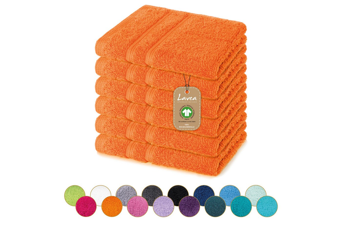 Lavea Seiftuch Bali Seiflappen 30x30 cm, Weiches Bio-Baumwollfrottee (Set, 6-St), pflegeleicht, GOTS-zertifiziert, extra saugstark mit 500g/m² von Lavea
