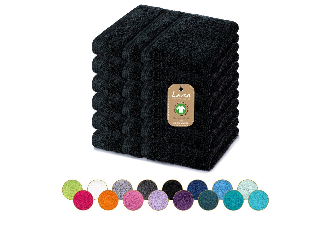 Lavea Seiftuch Bali Seiflappen 30x30 cm, Weiches Bio-Baumwollfrottee (Set, 6-St), pflegeleicht, GOTS-zertifiziert, extra saugstark mit 500g/m² von Lavea