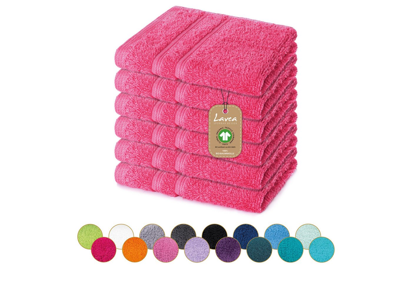 Lavea Seiftuch Bali Seiflappen 30x30 cm, Weiches Bio-Baumwollfrottee (Set, 6-St), pflegeleicht, GOTS-zertifiziert, extra saugstark mit 500g/m² von Lavea