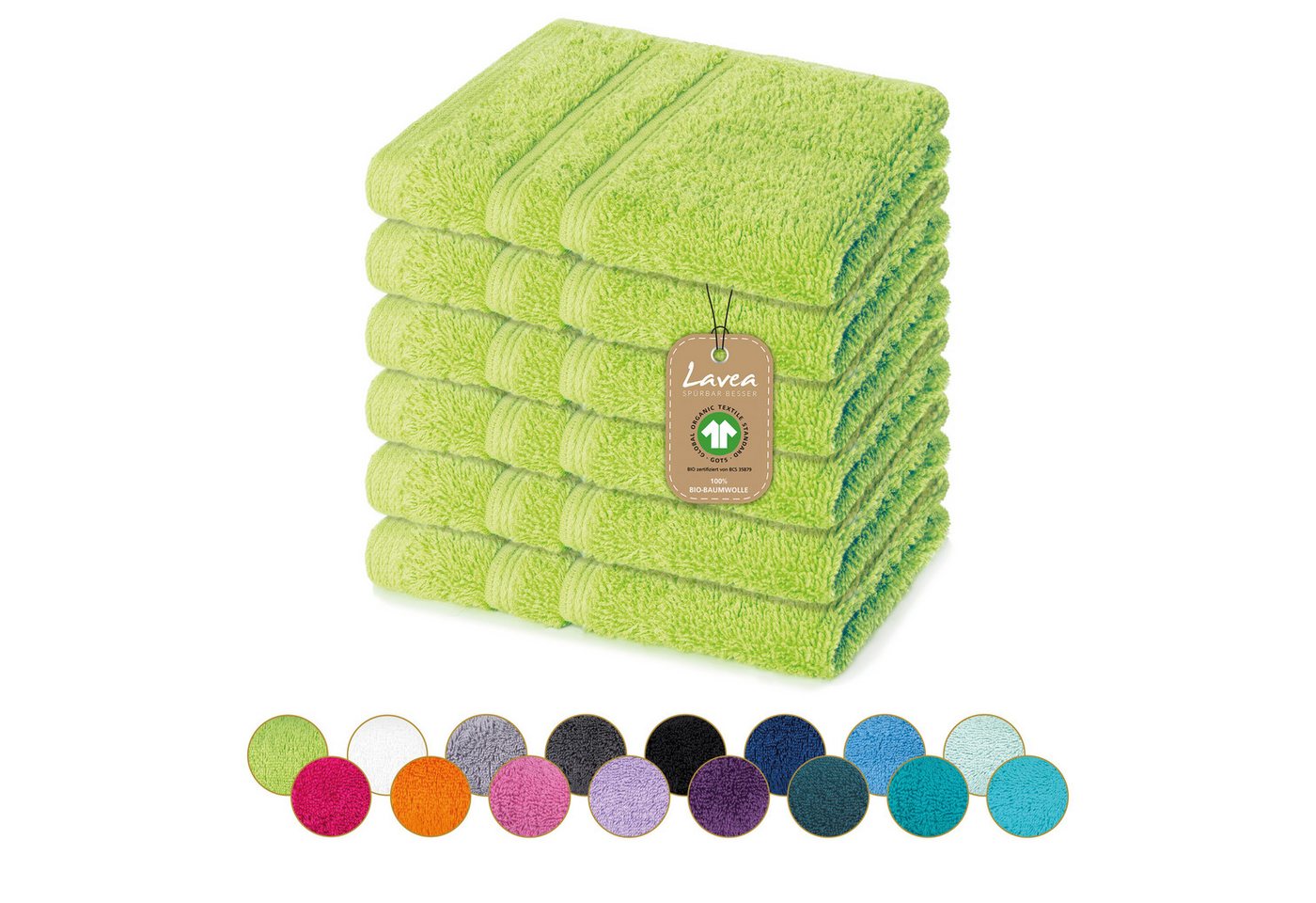 Lavea Seiftuch Bali Seiflappen 30x30 cm, Weiches Bio-Baumwollfrottee (Set, 6-St), pflegeleicht, GOTS-zertifiziert, extra saugstark mit 500g/m² von Lavea