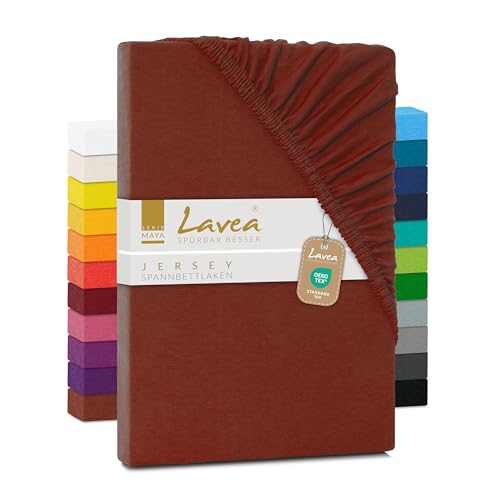 Lavea Spannbettlaken 90x200cm-100x200 - aus atmungsaktiver Baumwolle - Passgenau für Standardmatratzen bis 20cm - Kastanie Bettlaken mit Gummizug - Jersey Spannbetttuch 90x200cm-100x200 von Lavea