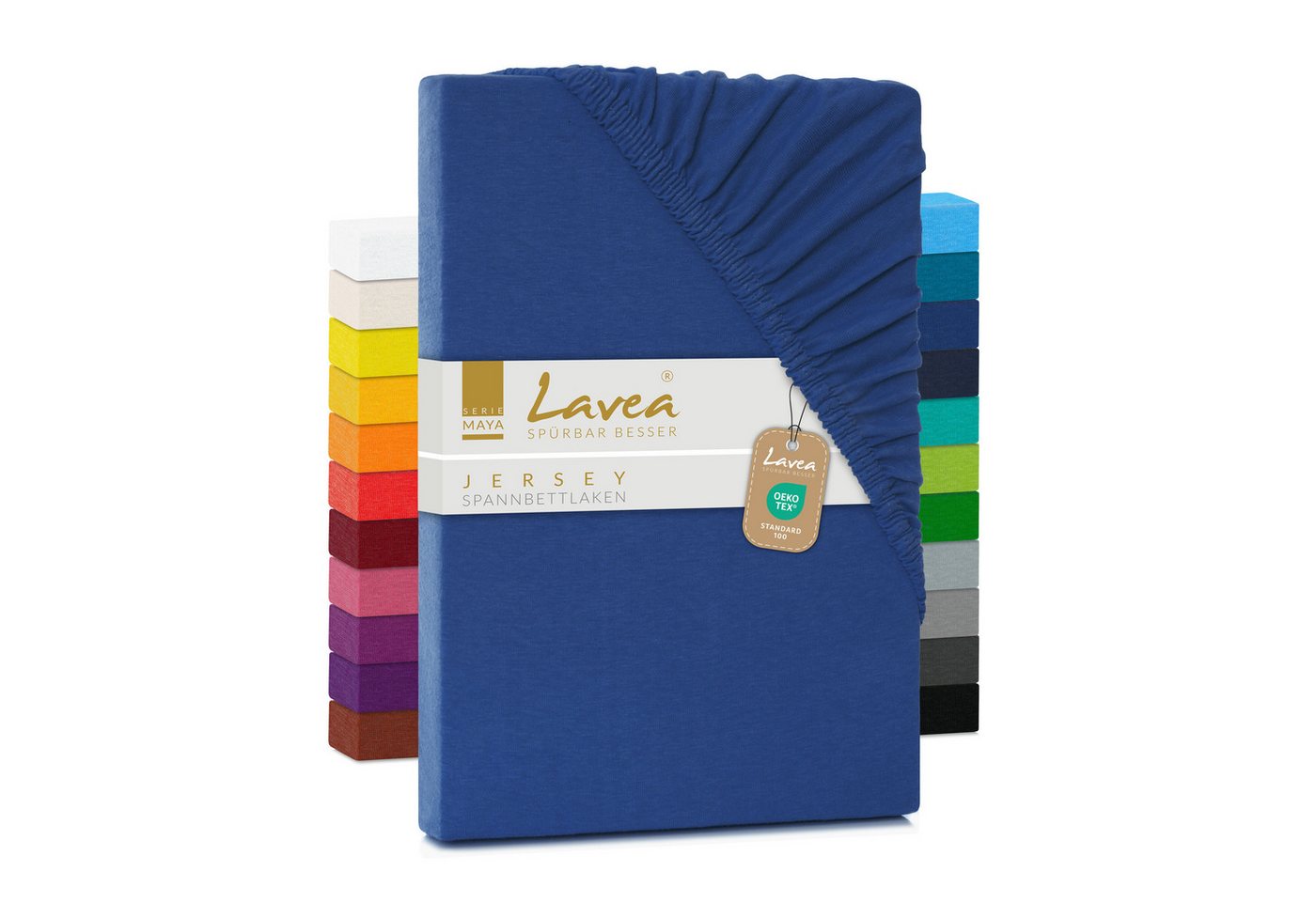 Lavea Spannbettlaken Maya, in Gr. 60x140, 90x200, 120x200, 140x200, 180x200 oder 200x220 cm, 100% Baumwolle, Gummizug: rundum, (1 Stück), Jersey Spannbetttuch für Topper, Boxspring- und Wasserbetten von Lavea