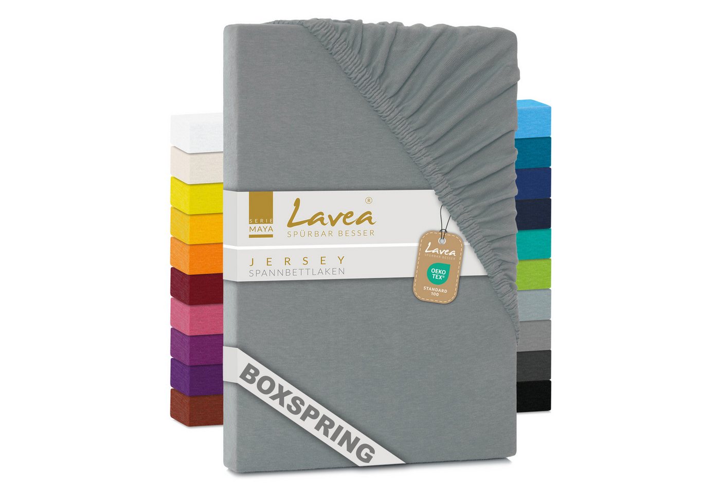 Lavea Spannbettlaken Maya, in Gr. 60x140, 90x200, 120x200, 140x200, 180x200 oder 200x220 cm, 100% Baumwolle, Gummizug: rundum, (1 Stück), Jersey Spannbetttuch für Topper, Boxspring- und Wasserbetten von Lavea