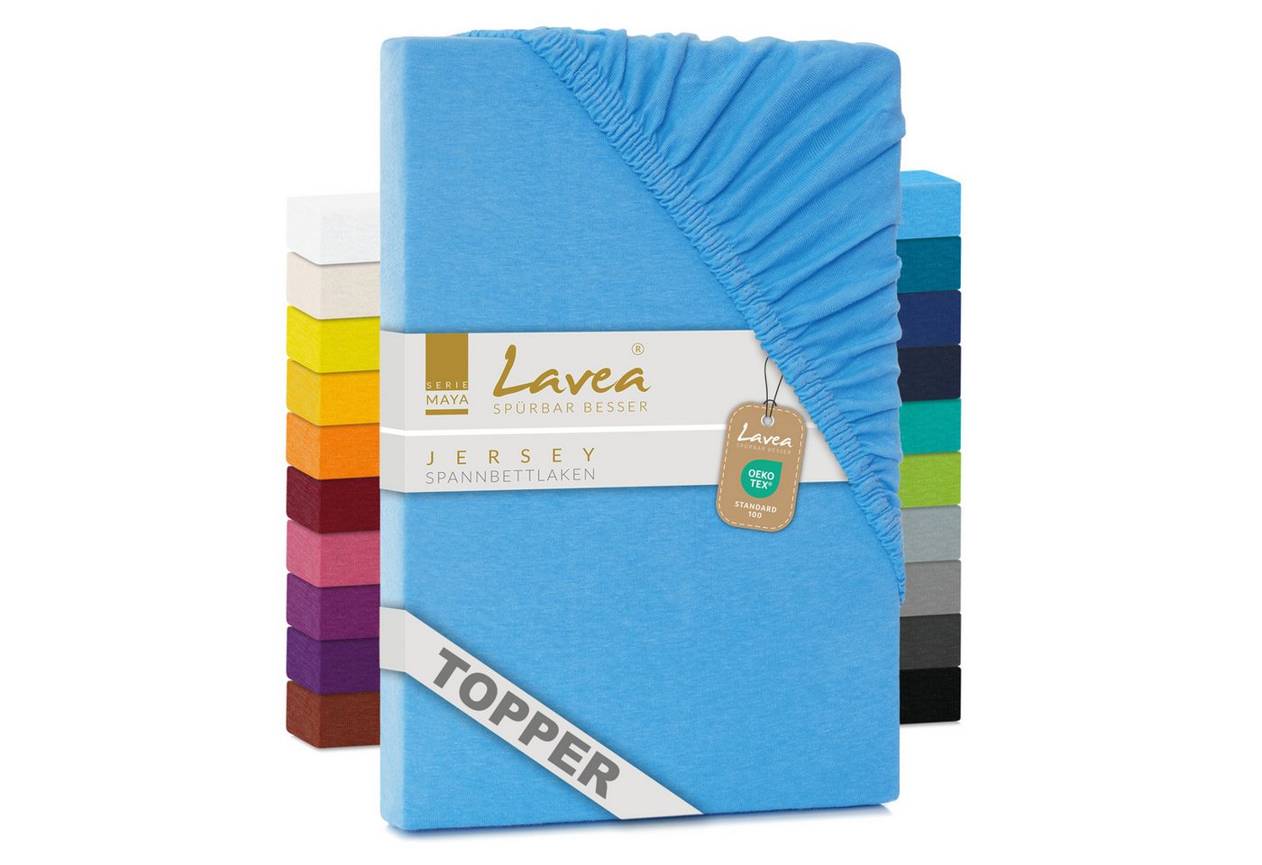 Lavea Spannbettlaken Maya, in Gr. 60x140, 90x200, 120x200, 140x200, 180x200 oder 200x220 cm, 100% Baumwolle, Gummizug: rundum, (1 Stück), Jersey Spannbetttuch für Topper, Boxspring- und Wasserbetten von Lavea