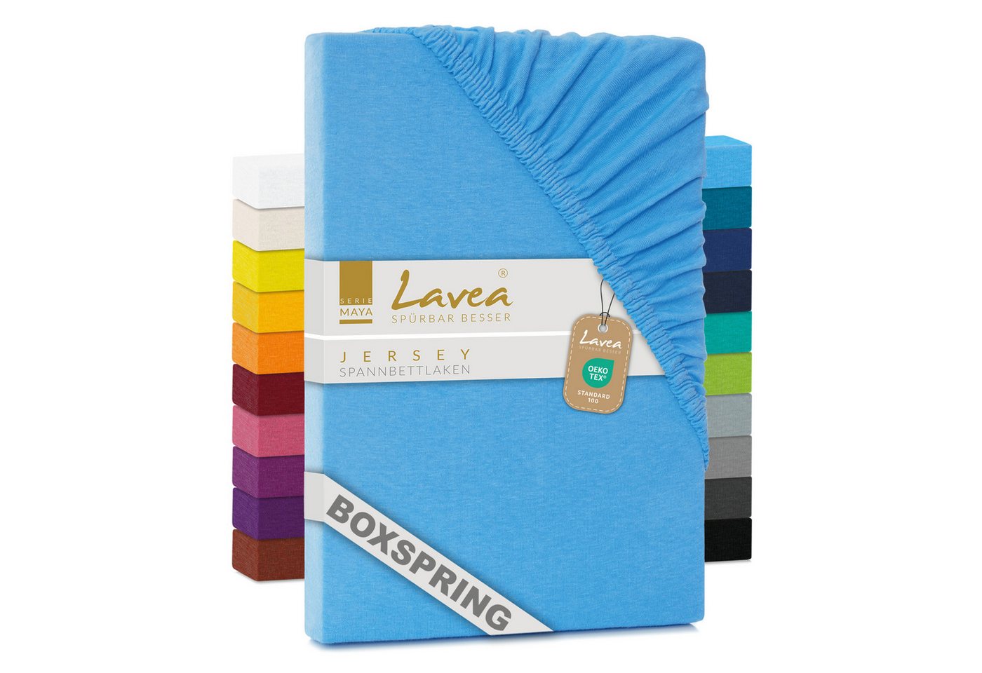 Lavea Spannbettlaken Maya, in Gr. 60x140, 90x200, 120x200, 140x200, 180x200 oder 200x220 cm, 100% Baumwolle, Gummizug: rundum, (1 Stück), Jersey Spannbetttuch für Topper, Boxspring- und Wasserbetten von Lavea