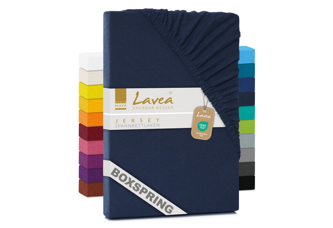 Lavea Spannbettlaken Maya, in Gr. 60x140, 90x200, 120x200, 140x200, 180x200 oder 200x220 cm, Baumwolle, Gummizug: rundum, (1 Stück), Jersey Spannbetttuch für Topper, Boxspring- und Wasserbetten von Lavea