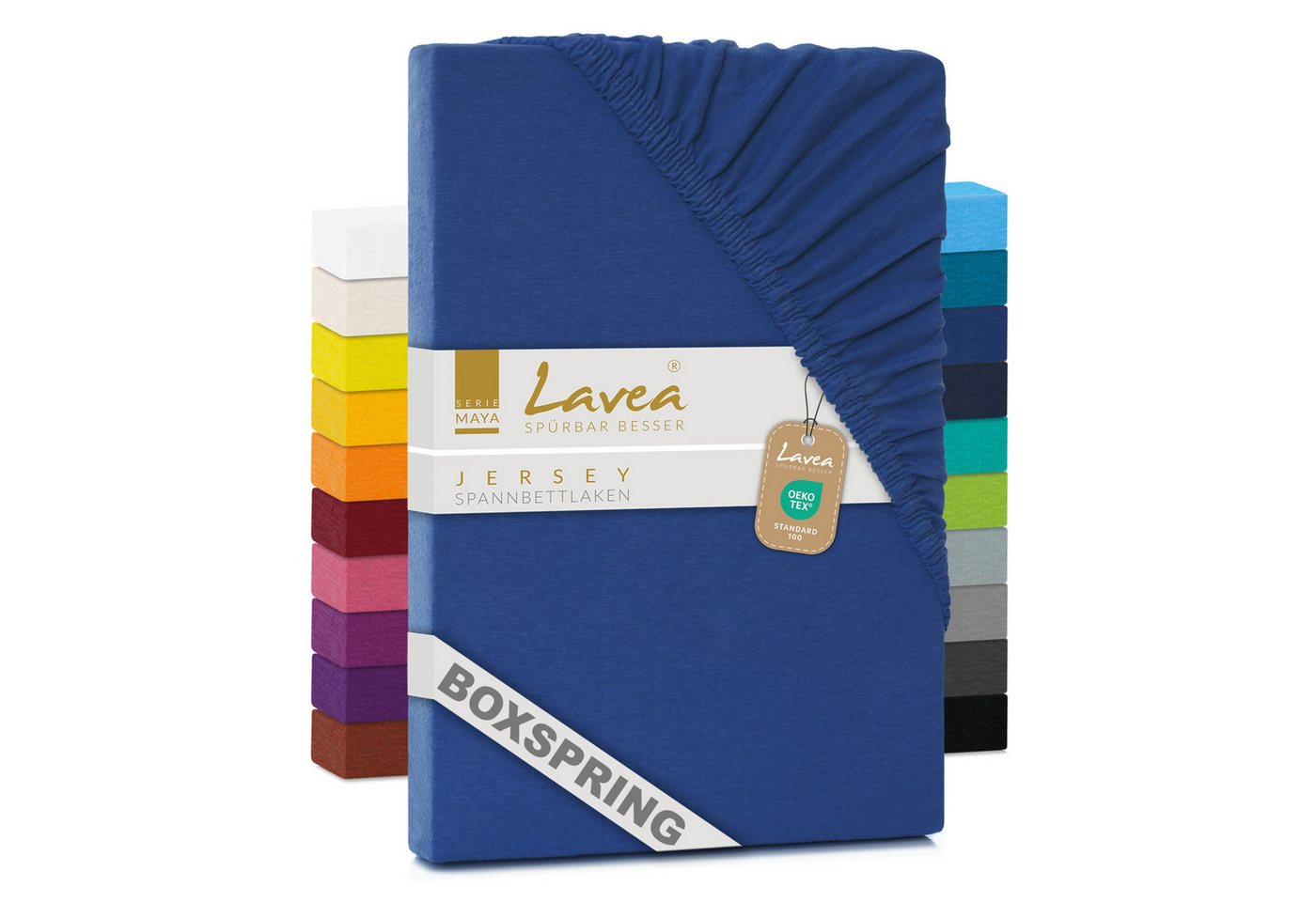 Lavea Spannbettlaken Maya, in Gr. 60x140, 90x200, 120x200, 140x200, 180x200 oder 200x220 cm, Baumwolle, Gummizug: rundum, (1 Stück), Jersey Spannbetttuch für Topper, Boxspring- und Wasserbetten von Lavea