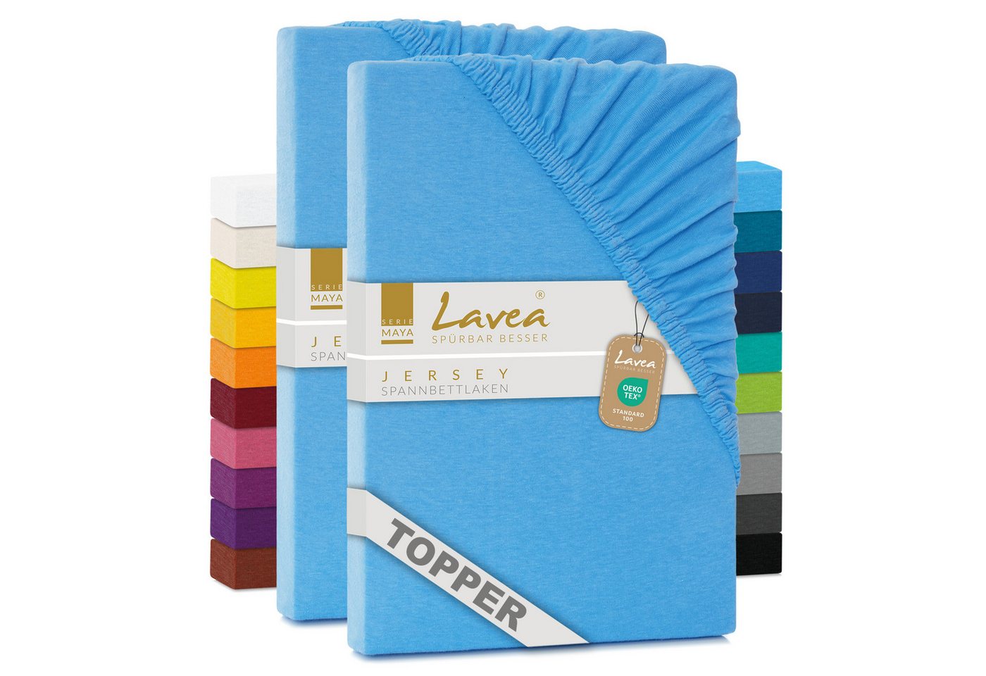 Lavea Spannbettlaken Maya, in Gr. 60x140, 90x200, 120x200, 140x200, 180x200 oder 200x220 cm, Baumwolle, Gummizug: rundum, (2 Stück), Jersey Spannbetttuch für Topper, Boxspring- und Wasserbetten von Lavea