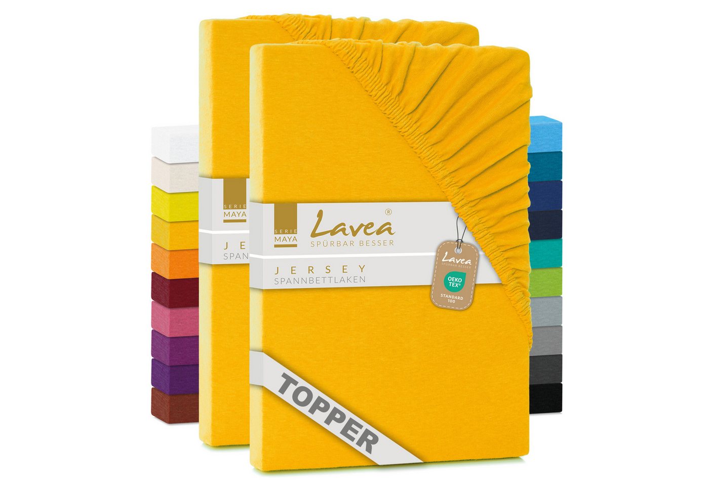 Lavea Spannbettlaken Maya, in Gr. 60x140, 90x200, 120x200, 140x200, 180x200 oder 200x220 cm, Baumwolle, Gummizug: rundum, (2 Stück), Jersey Spannbetttuch für Topper, Boxspring- und Wasserbetten von Lavea