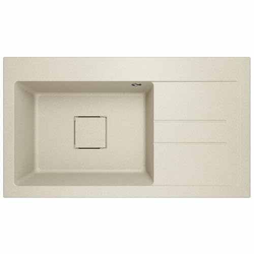Lavello Granitspüle Sandfarben – Tiefe Einbauspüle 88x50 cm – Küchenspüle 1 Becken mit Abtropffläche – Kratzfest & Reversibel – mit verdecktem Ablauf – inkl. Ablauf-Set & Ablaufgarnitur von Lavello
