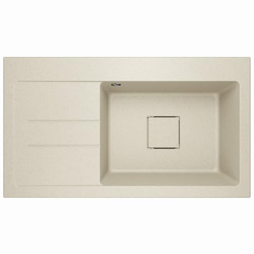 Lavello Granitspüle Sandfarben – Tiefe Einbauspüle 88x50 cm – Küchenspüle 1 Becken mit Abtropffläche – Kratzfest & Reversibel – mit verdecktem Ablauf – inkl. Ablauf-Set & Ablaufgarnitur von Lavello