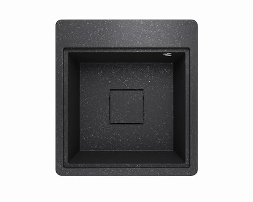 Lavello Spülbecken Granit Graphit – Tiefe Einbauspüle 45x49,5 cm – Platzsparend, Pflegeleicht, Reversibel, Küchenspüle 1 Becken – mit Zubehörablage & verdecktem Ablauf – inkl. Siphon von Lavello