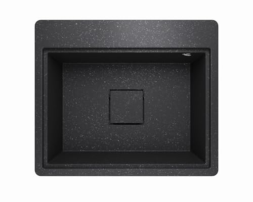 Lavello Spülbecken Granit Graphit – Tiefe Einbauspüle 58x49,5 cm – Platzsparend, Pflegeleicht, Reversibel, Küchenspüle 1 Becken – mit Zubehörablage & verdecktem Ablauf – inkl. Siphon von Lavello