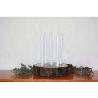Dunkler Nussbaum Advents Kerzenständer - Runder Kerzenhalter Aus Holz Rustikaler Adventskerzenhalter von LavenderOakLettering