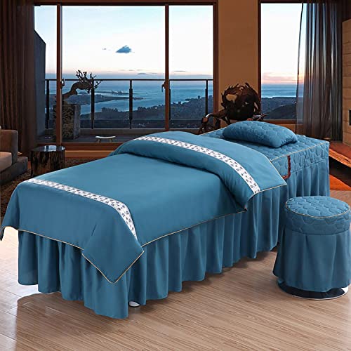 4-teiliges Set Massagetisch-Bettlaken-Set, Massagebettbezüge, Baumwoll-Massagetischwäsche, Massage-Tagesdecke im europäischen Steppdesign (blau 80 x 190 cm) von Lavendre