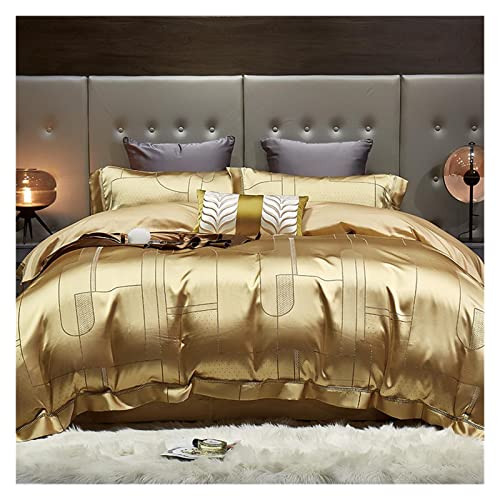 Klassisches Bettwäsche-Set aus Baumwollsatin, goldfarbener Jacquard-Bettbezug, passend für Seide, seidig, Doppelbett, Queen-Size-Bett (Yellow Queen 200X220cm 4Pcs) von Lavendre
