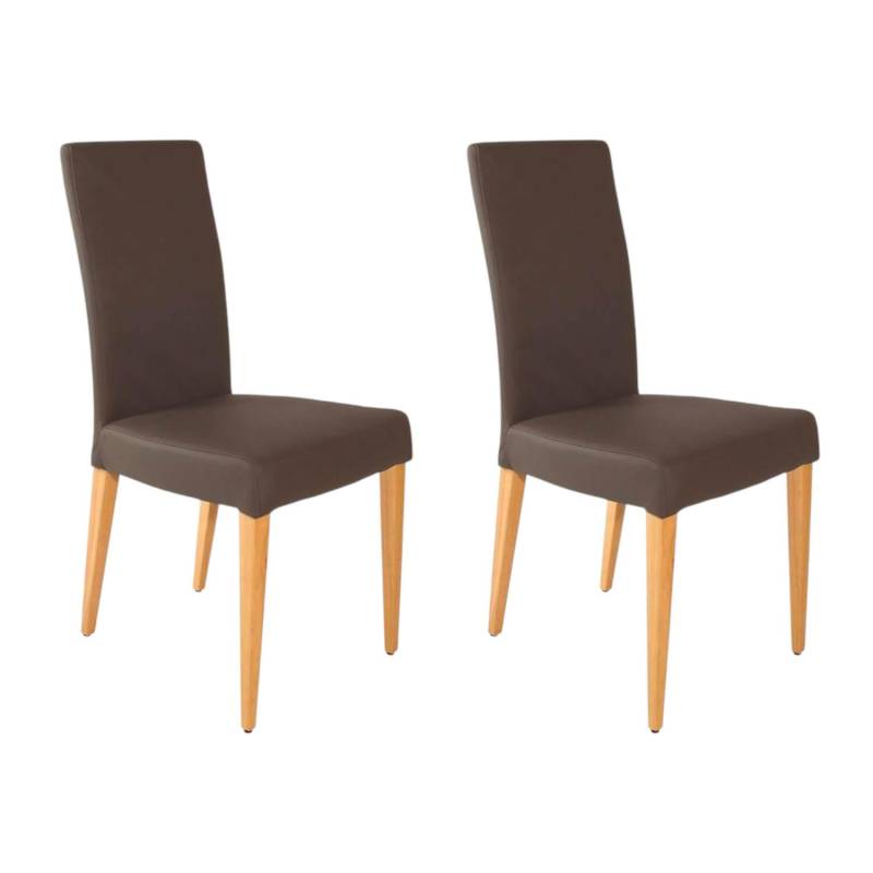 2er-Set Stuhl Diverso Leder Toledo Bruin Braun Gestell Vierfuß Eiche Lackiert von Lavida