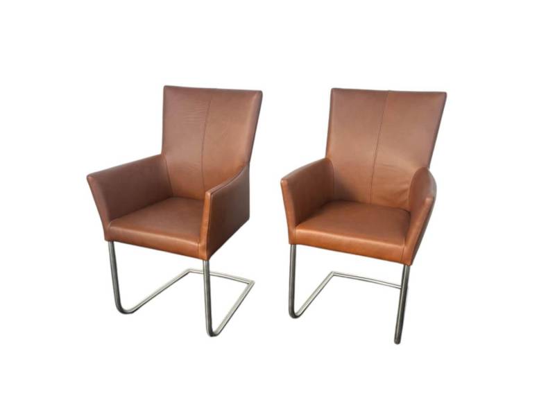 2er Set Stuhl Sedi 20 Freischwinger Echtleder Dakar Turf Hell Gestell Edelstahl ... von Lavida