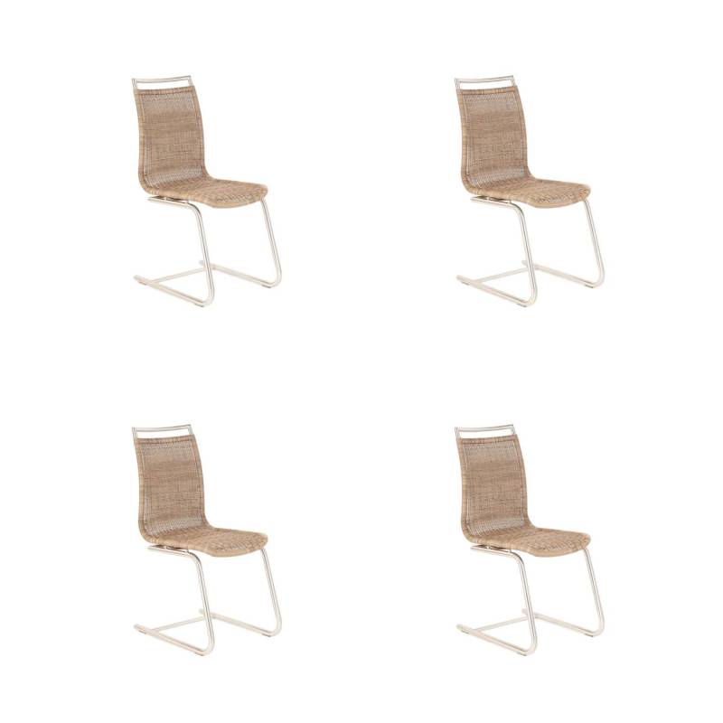 4er Set Freischwinger Jenny Mit Edelstahlgriff Macchiato Braun Beige Untergestel... von Lavida