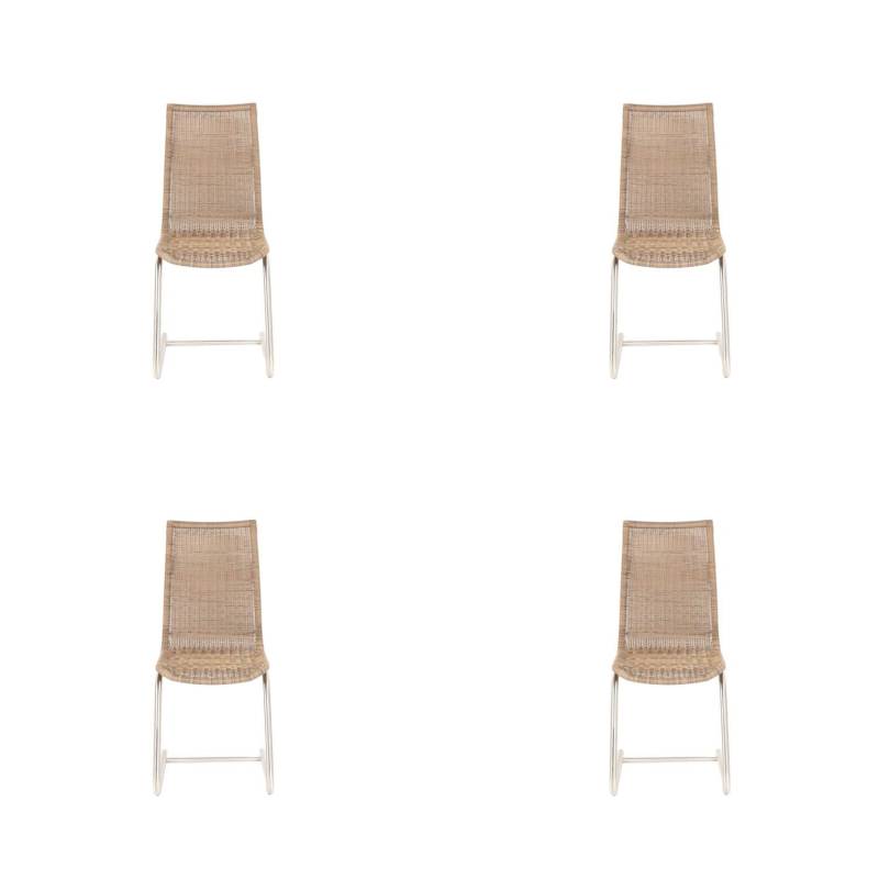 4er Set Freischwinger Jenny Vollgeflecht Macchiato Hellbraun Beige Untergestell ... von Lavida