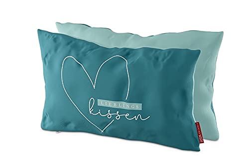 La Vida Kuschelkissen Lieblingskissen aus Baumwolle mit Polyester-Füllung in der Farbe Türkis, Maße: 25cm x 40cm, 3963521 von La Vida