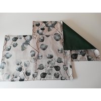 2 Er Set Tischset Wendbar Platzset Platzdeckchen Stoff Eukalyptus Natur Doppellagig von Lavietido