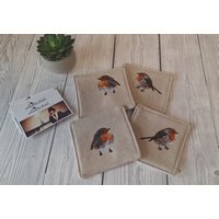 4 Er Set Rotkehlchen Untersetzer Tassenteppich Tassenuntersetzer Für Gläser Tassen Flaschen Stoff Vögel von Lavietido