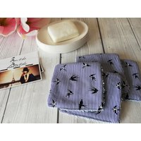 4Er Set Abschminkpads Waschpads Baumwolle Frottee Schwalben Blau Weiß von Lavietido
