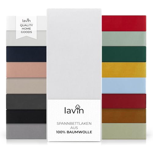 Lavin Spannbettlaken 100% Bio-Baumwolle Jersey Spannbetttuch Laken (1, Perl-Weiß, 140/160x200+30cm) von Lavin