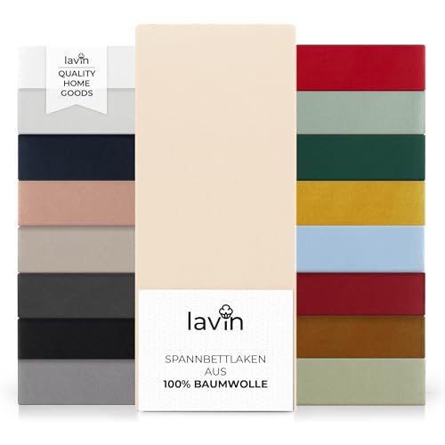 Lavin Spannbettlaken 100% Bio-Baumwolle Jersey Spannbetttuch Laken (1, Sand-Beige, 60/70x120/140cm) von Lavin