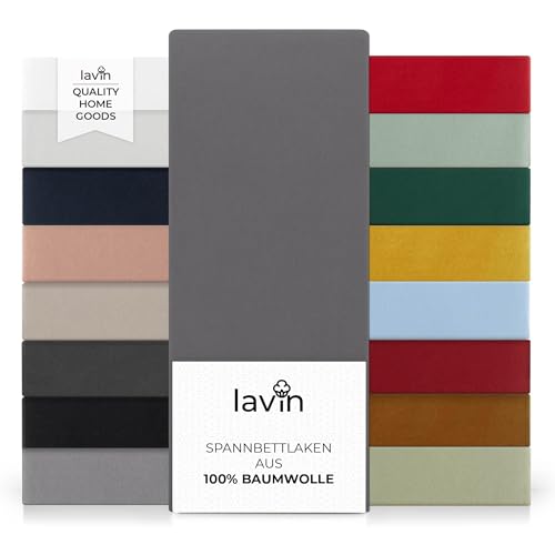 Lavin Spannbettlaken 100% Bio-Baumwolle Jersey Spannbetttuch Laken (1, Stein-Anthrazit, 140/160x200+30cm) von Lavin