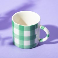 Grünes Vichykaro-Muster Auf Weißer Tasse Mit Henkel-Tasse Aus Steingut-Geburtstagsgeschenk Für Tee-Kaffee-Liebhaber Sie Und Ihn von LaviniasTeaParty