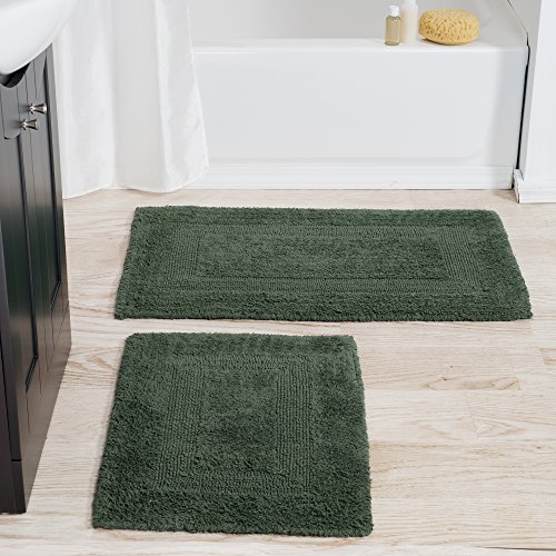 Lavish Home 2-teiliges Badezimmermatten-Set aus Baumwolle, maschinenwaschbar, Badematten für Badezimmer, Küche oder Waschküche (Grün, 56 x 89 cm rechteckig) von Lavish Home