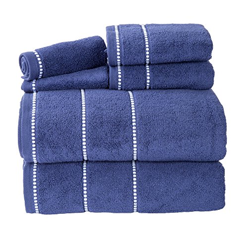 Lavish Home Luxuriöses Baumwoll-Handtuch-Set, schnell trocknend, kein Verdrehen und weich, 6-teiliges Set mit 2 Badetüchern, 2 Handtüchern und 2 Waschlappen (Marineblau/Weiß), 30,5 x 30,5 cm von Lavish Home