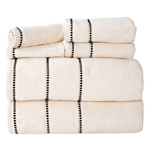 Lavish Home 67-0024-B Handtuch-Set, schnell trocknend, 100% Baumwolle, Knochenmuster, 6-teilig, Knochen/Schwarz, 30,5 x 30,5 cm von Lavish Home