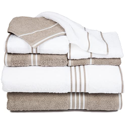 Lavish Home Rio Handtuch-Set, 100% Baumwolle, Weiß/Taupe, Größe M, 8-teilig von Lavish Home