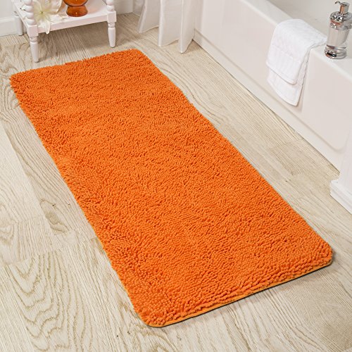 Lavish Home Shag Badematte aus Memory-Schaum, 147 x 61 cm, Läufer mit Rutschfester Unterseite, saugfähig, hochfloriger Chenille-Badezimmerteppich (orange) von Lavish Home