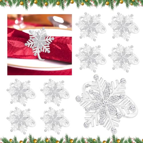 12 Stück Serviettenringe Schneeflocke Silber - Glitzer Napkin Ring Set für Weihnachten Party von LavishSunflower