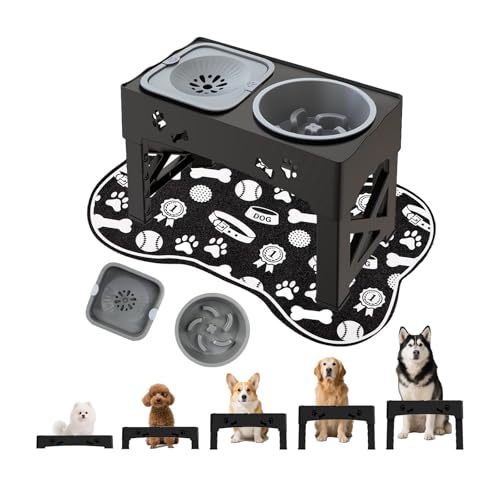 5-fach höhenverstellbarer Hundenapf mit Anti-Rutsch-Futtermatte 3-in-1 Edelstahl-Futterset Anti-Spilling-Rand Doppel-Schüssel (2×1000ml) mit rutschfestem Stand Für Hunde/Katzen aller Größen - Haushalt von LavishSunflower