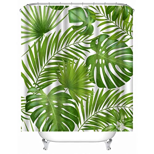 3D Palmenblätter Duschvorhang Anti-Schimmel 180x200 mit 12 Duschvorhangringen Tropischer Dschungel Textil Duschvorhänge Wasserdichter Polyester Shower Curtains für Dusche Badewanne Badezimmer Decor von Lavnox