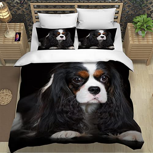 3D Tiere Hund Bettbezug Cavalier-King-Charles-Spaniel Bettwäsche Set 200x200 3teilig für Kinder Jungen Mädchen Erwachsene Leicht Mikrofaser Betten Set mit Reißverschluss und Kissenbezüge,Sommer von Lavnox