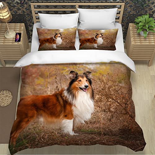 3D Tiere Hund Motiv Bettbezug roter Collie Bettwäsche Set 135x200 2teilig für Kinder Jungen Mädchen Erwachsene Leicht Mikrofaser Betten Set mit Reißverschluss und Kissenbezüge,Sommer von Lavnox