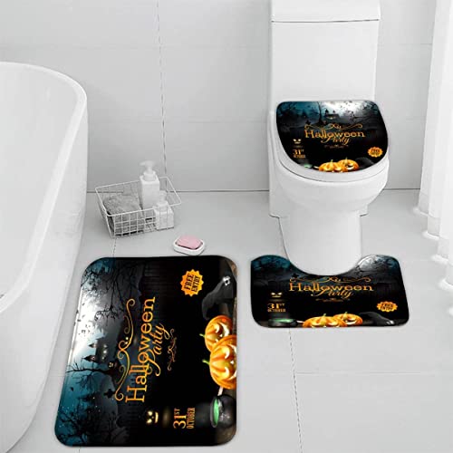 Badematten Set 3D Halloween 3-teiliges Absorbierend Flanell Badezimmerteppich-Set 50x80cm, Halloween Party Badteppich Schnell Trocknend Weich Badvorleger mit WC Deckelbezug von Lavnox