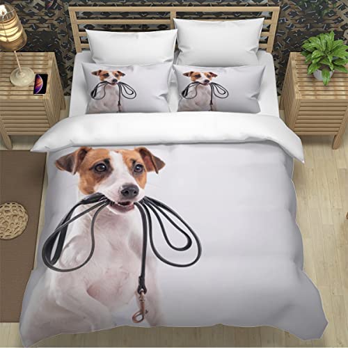 Lavnox Bettwäsche Set 135x200 2teilig Jack Russell Terrier Bettbezug Haustiere Tier Hund Dekor Betten Set Mikrofaser Bettwaren,mit Reißverschluss für Jungen Mädchen Kinder Erwachsene+2 Kissenbezug von Lavnox