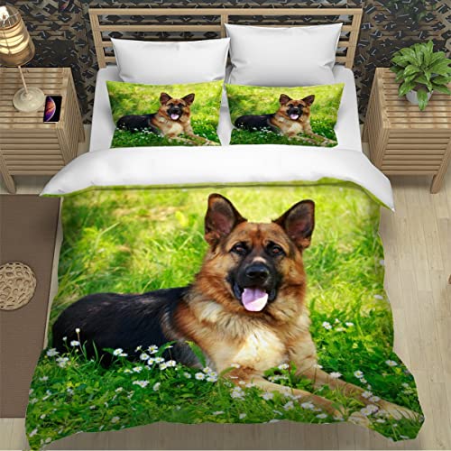 Bettwäsche Set 135x200 4teilig Deutscher Schäferhund Bettbezug Haustiere Tier Hund Dekor Betten Set Mikrofaser Bettwaren,mit Reißverschluss für Jungen Mädchen Kinder Erwachsene+2 Kissenbezug von Lavnox