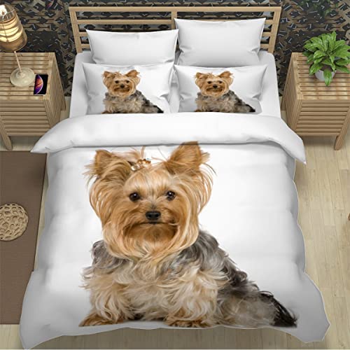 Bettwäsche Set 135x200 4teilig Yorkshire-Terrier Bettbezug Haustiere Tier Hund Dekor Betten Set Mikrofaser Bettwaren,mit Reißverschluss für Jungen Mädchen Kinder Erwachsene+2 Kissenbezug von Lavnox