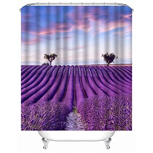 Duschvorhang 120x180 3D Motiv Provence-Lavendel Wasserdicht Polyester Stoff Duschvorhänge Naturlandschaft Anti-Schimmel Anti-Bakteriell Waschbar Badvorhang mit 12 Haken Badezimmerzubehör von Lavnox